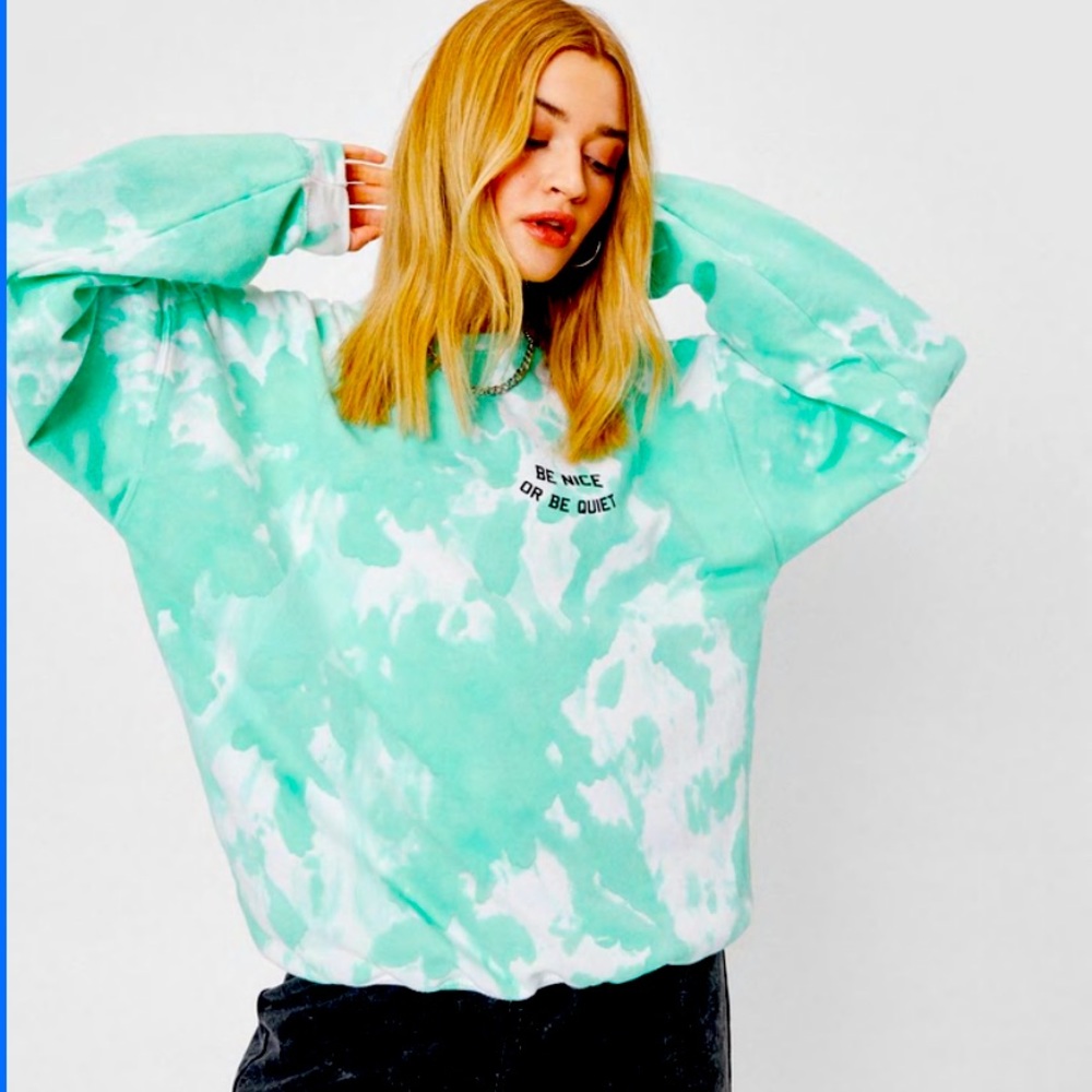 Nasty Gal Be Nice Or Be Quiet Tie Dye Graphic Sweatshirt | M